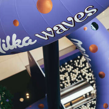 Eine Detailaufnahme der großen Milka-Waves-Rutschanlage